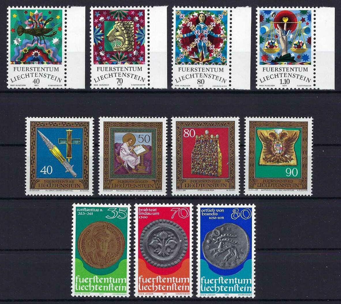 Alle Briefmarken: Lichtenstein 1977 top Serien postfrisch – Gebraucht aus Hitzkirch von walti1959