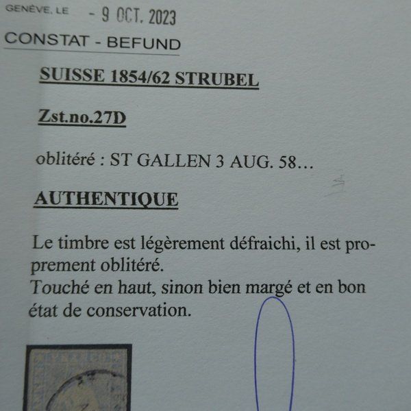 Tous les timbres: STRUBEL° 27 D  mit BEFUND  Kat.Fr. 1300.- – D'occasion à Egliswil par Trens01 3
