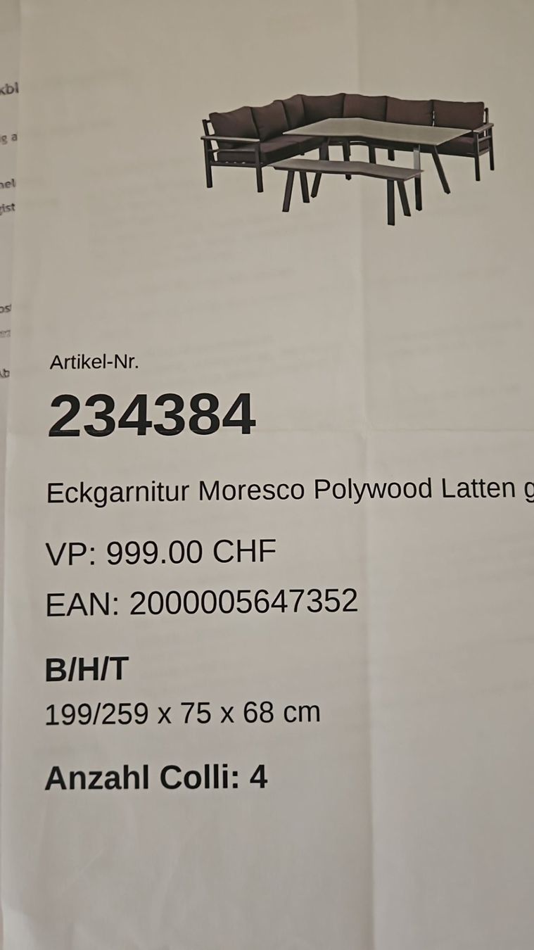 Set di tavolo e panche: Garten Ecklounge Moresco – Usato da Derendingen venduto da man_6jqm 2