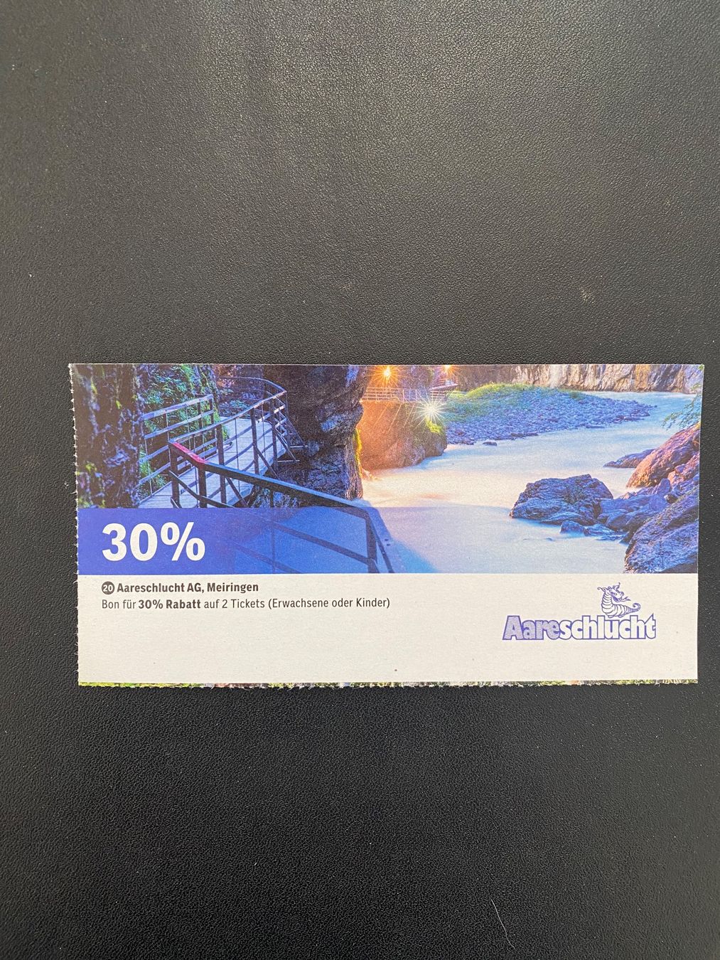 Gutscheine: Aareschlucht Meiringen / 30% Rabatt – Neu (gemäss Beschreibung) aus Uetliburg SG von GK2004
