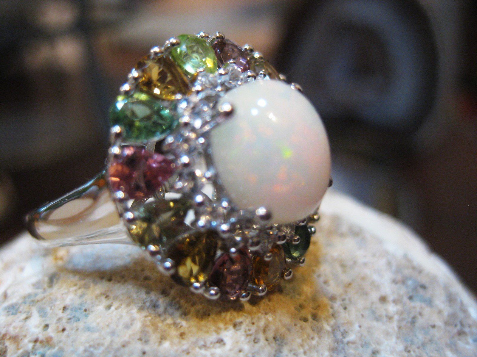 Ringe: ST.S. 925° MILCHOPAL/TURMALINST. RING D.M.18, MP – Neu (gemäss Beschreibung) aus Weiningen ZH von actera 5