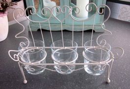 Shabby Glas-Pflanzen-Teelichthalter, kleine Bank, 3 Gläsern