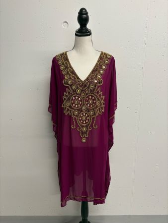 Bestickte Tunika Kaftan mit Gold-Stickerei magenta onesize