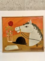 Painting Horse with Rose and Riding Gear signed Alice Jaquet