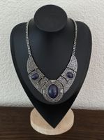 Collier Kropfband ethnisch blau Steine 