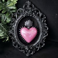 Cadre Cœur Sacré rose & flamme noire / Sacred Heart Gothic