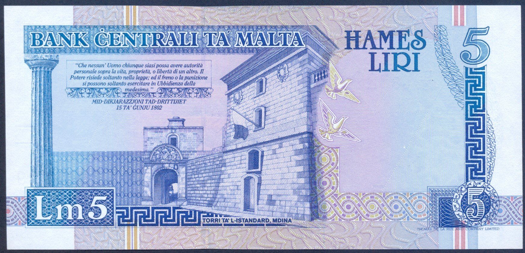 Banconote: Malta 5 Lira 1994 P-46b UNC – Nuovo (secondo la descrizione) da Schliern b. Köniz venduto da pizzitaxi 1