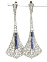 Art Deco Antik Ohrringe Ohrhänger Gold 750 / Saphir Diamant