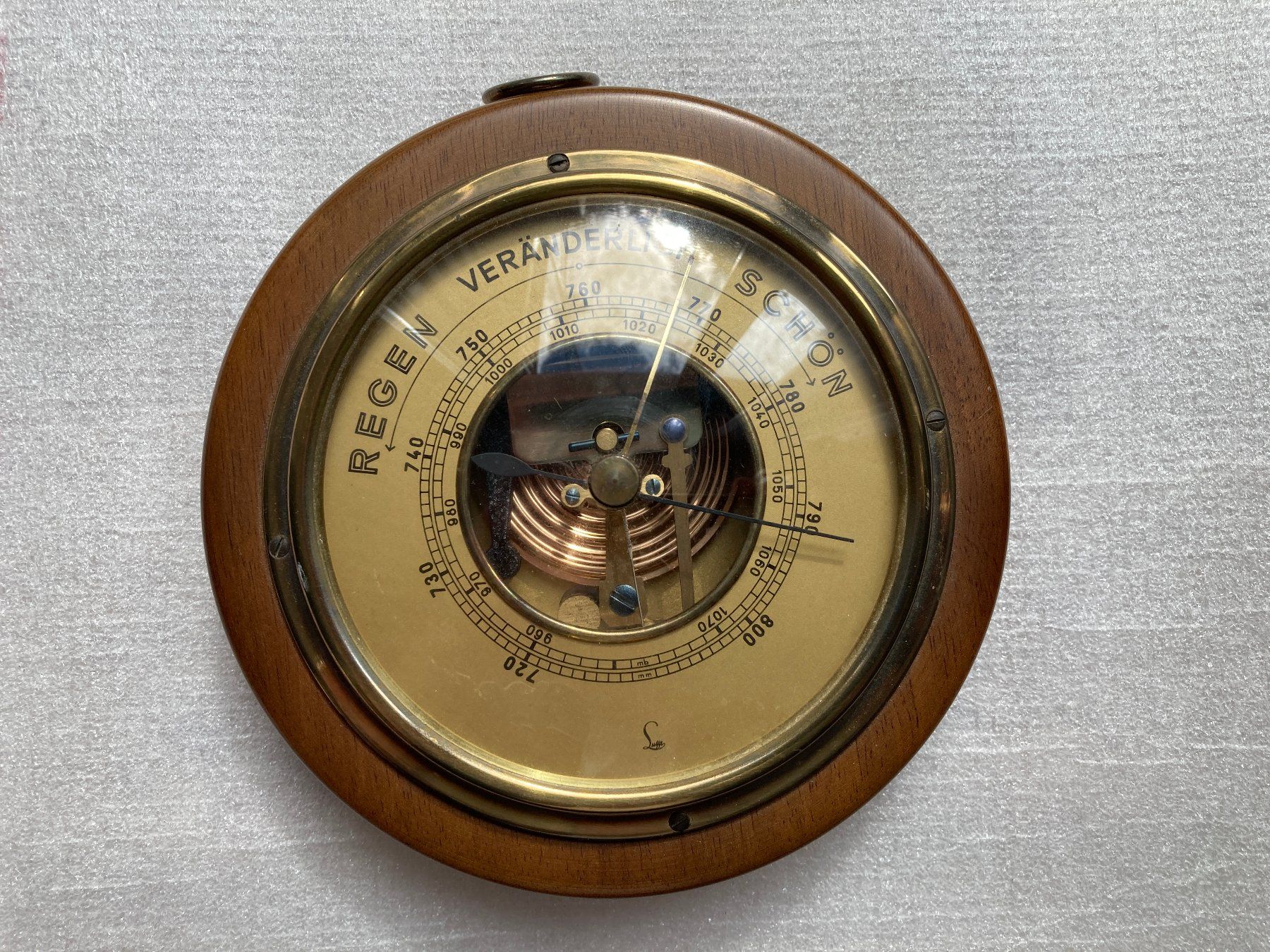 Sonstige antike Technik & Geräte: Barometer Holzgehaeuse Messing rund – Gebraucht aus Horgen von Goros