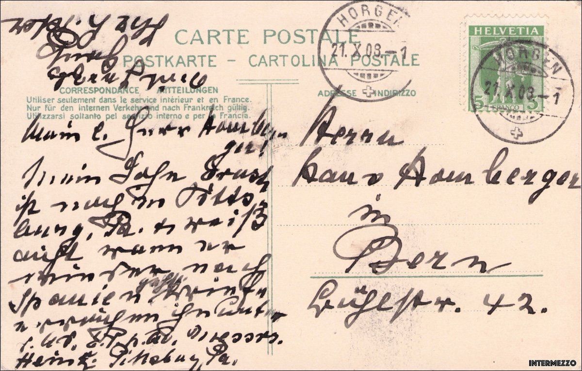 Ansichtskarten: Horgen ZH // Halbinsel Au 1908 // Sommer – Gebraucht aus Basel von intermezzo12 1
