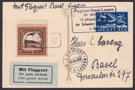 Flugspende Vignette 1926.2 Mustermesse BASEL auf Postkarte