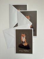 Niedliche Weihnachtskarten 3er Set, Fuchs in der Schneekugel