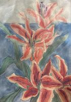 Aquarell Bild Lilien florales Motiv auf Papier gebraucht