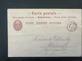 Postkarte 1879 mit Fingerhutstempel Giessbach  (G434)