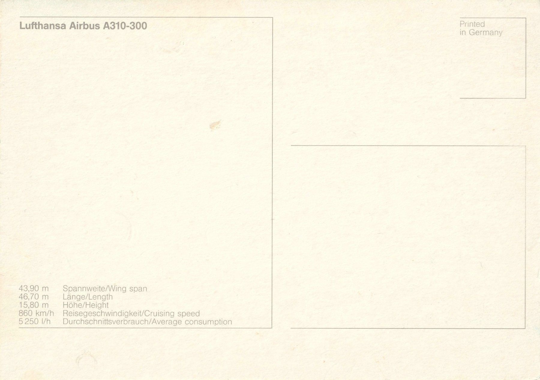 Cartes postales: Lufthansa Flugzeug Airbus A310-300, Ansichtskarte – D'occasion à zürich par parts5060 1