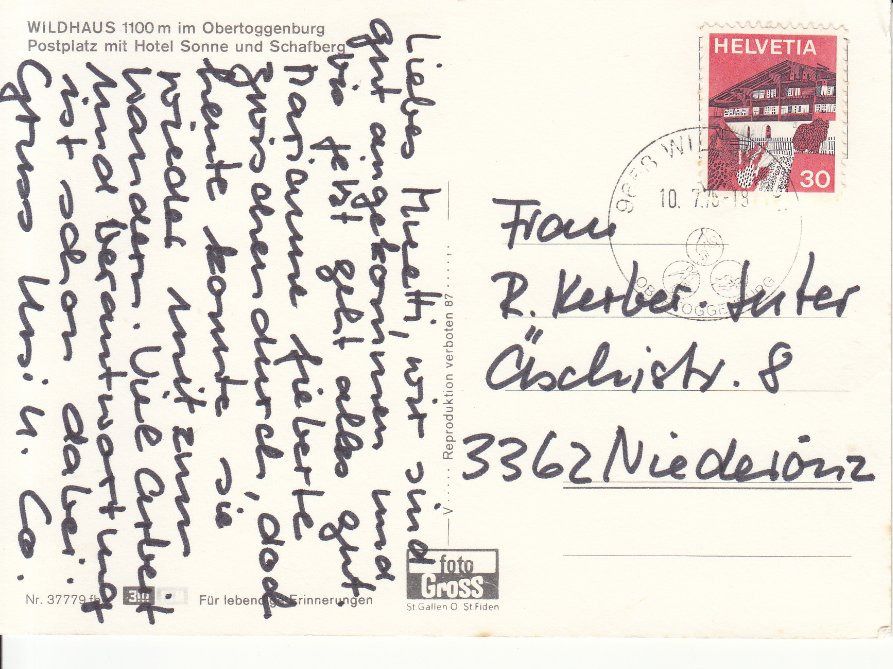 Cartoline postali: Wildhaus 1975 – Usato da Bürglen TG venduto da StampGraf 1