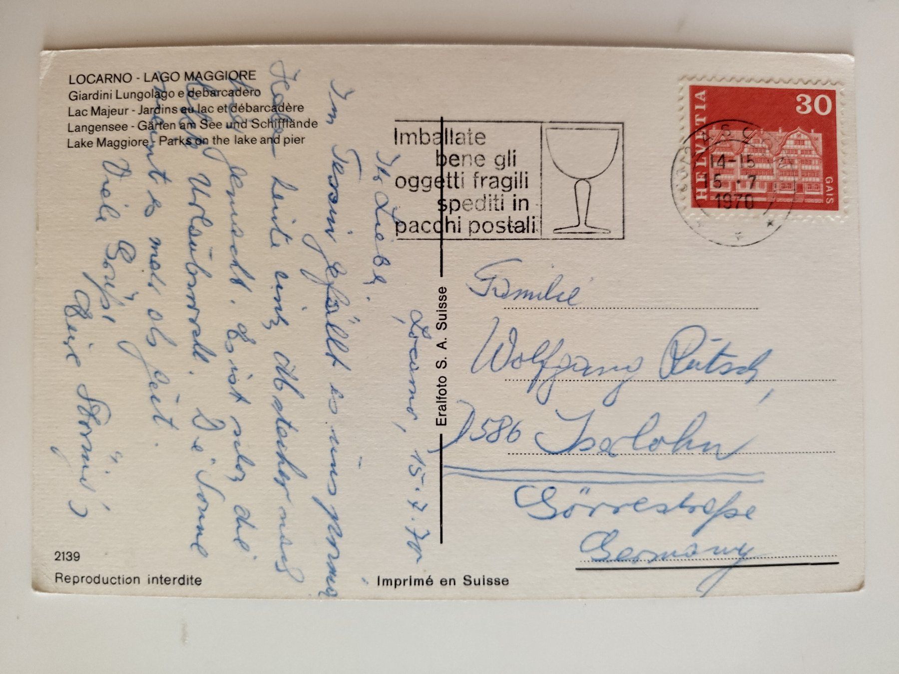 Ansichtskarten: Schiff Locarno Lago Maggiore dat. 1970 – Gebraucht aus Ohmstal von Lebensfreude05 1