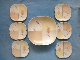 Antik 1 gr Schale + 6 Teller Dessert 7-tlg um 1950 Villeroy