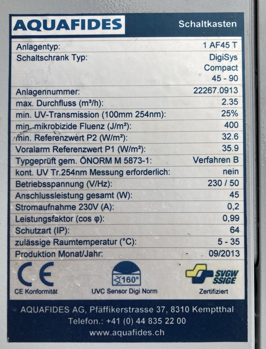 Tutte le macchine: Aquafides 1 AF45 T UVC Anlage gebraucht – Difettoso da Brienz BE venduto da Freeracer 2