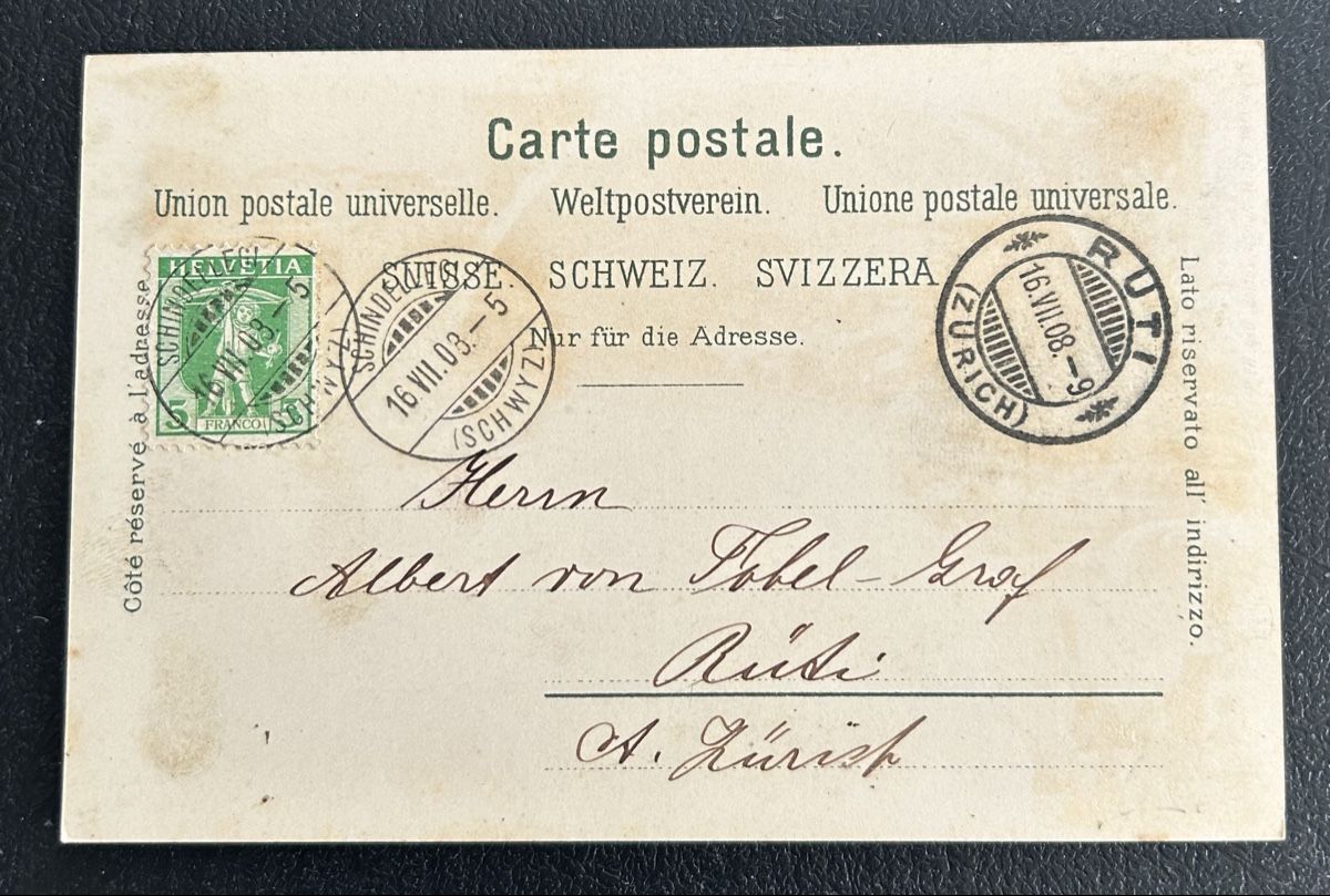 Ansichtskarten: Gruss aus Schindellegi Litho  – Gebraucht aus Horw von Tellbub 1