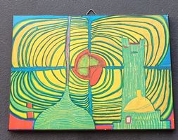 Ca. 1963 Hundertwasser Holzbild „Grüne Türme“ (Wolfrum)