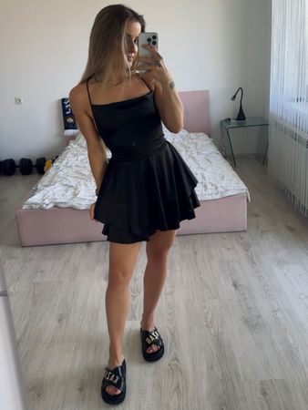 Black Dress Spaghetti Straps Layered Skirt Size S