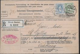 1907 Beleg Zürich MISCH-Frank. Ziffer/Stehende 82/93A ab 1.-