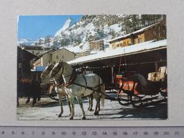 Zermatt, Bahnhof, Pferdeschlitten, Pferde, 1985, Kutsche