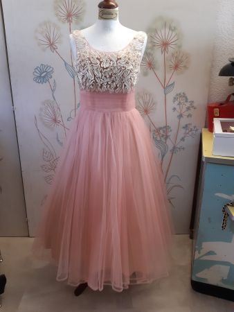 Vintage Tüll Ballkleid in rosa/weiss,  50er Jahre