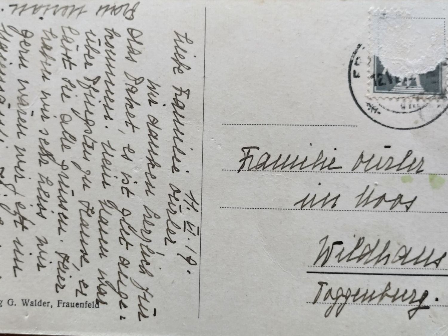 Cartoline postali: Ansichtskarte Frauenfeld  1919 – Usato da Wildhaus venduto da Hukwildhaus 2