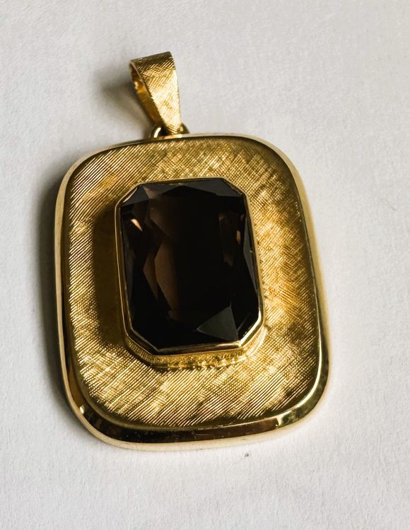 Goldanhänger 18Karat mit Rauchquarz, Vintage 1