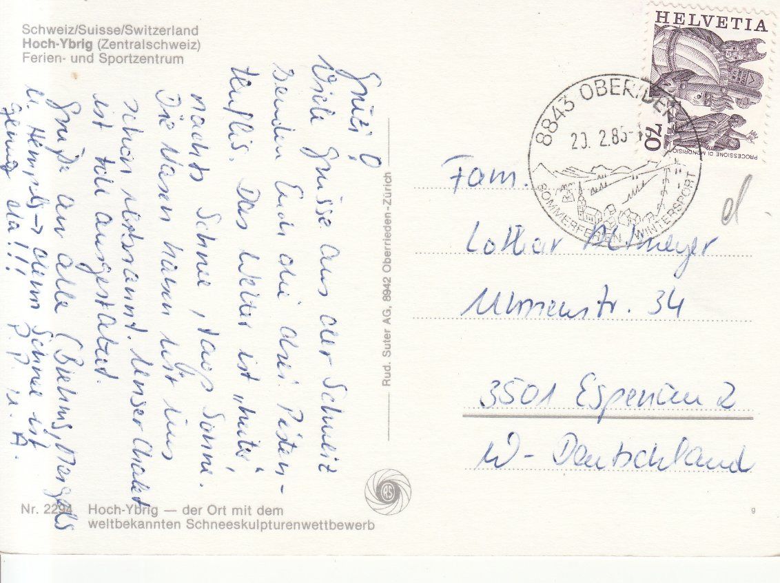 Cartoline postali: Hoch Ybrig 1985 – Usato da Bürglen TG venduto da StampGraf 1