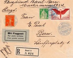 1927: Schöner R-Luftpostbrief mit SBK-Nr. F11++, nach Bern.