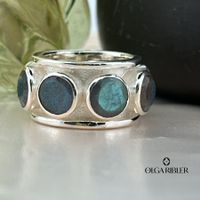 Memory-Ring mit Labradorit – Sterling Silber - Grösse 55