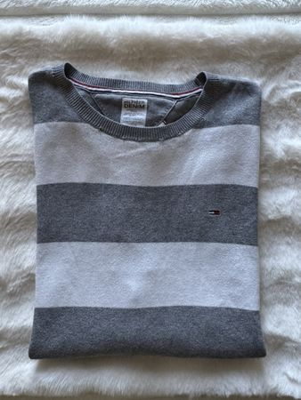 Pull Hilfiger Denim rayé gris/blanc Taille L