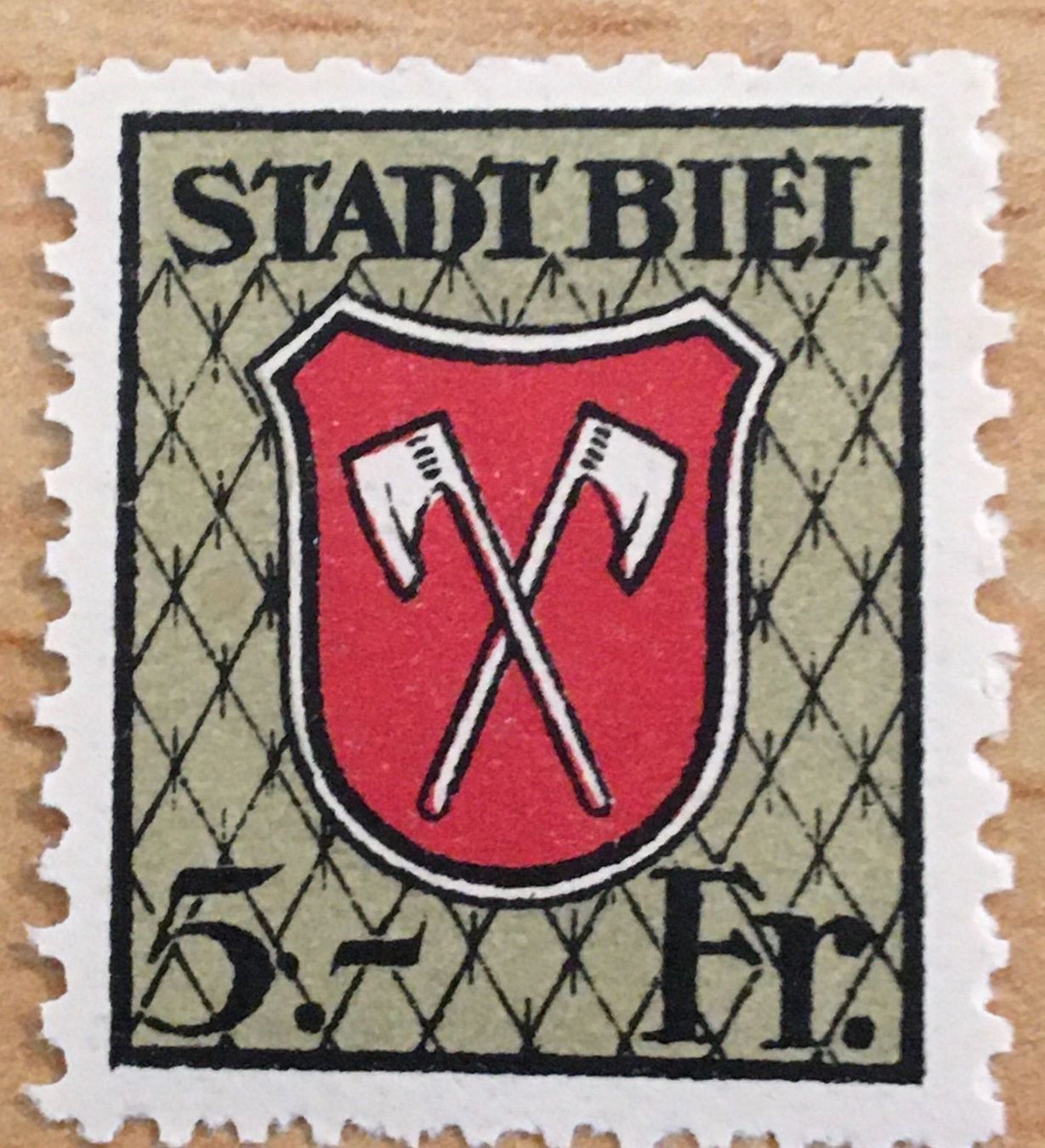 Alle Briefmarken: Fiskalmarke Stadt Biel 5 Franken – Gebraucht aus Hunzenschwil von zibu88