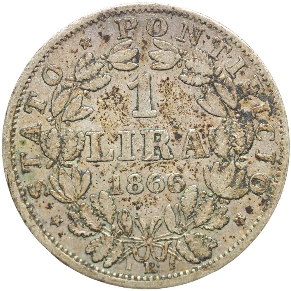 Tutti le monete: Kirchenstaat: 1 Lira - Pius IX 1866 – Usato da Liestal venduto da fibonaccis 1
