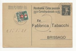 Fabbrica Tabacchi BRISSAGO Ganzsache Nachporto Bahn Zudruck