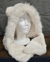 Kuscheliger Winter Kapuzen-Schal Kunstfell Creme Weiss