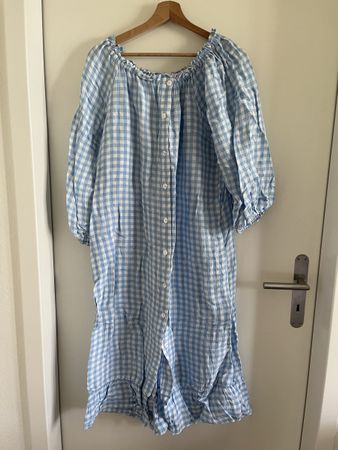Blue checked linen-viscose dress