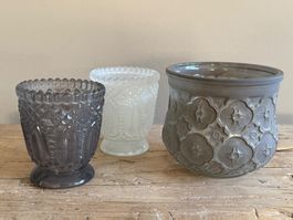3 Windlichter Set aus Glas in verschiedenen Farben gebraucht