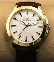 Elegante Optima Damenuhr,Leder,PVD vergoldet, 2J.Garantie