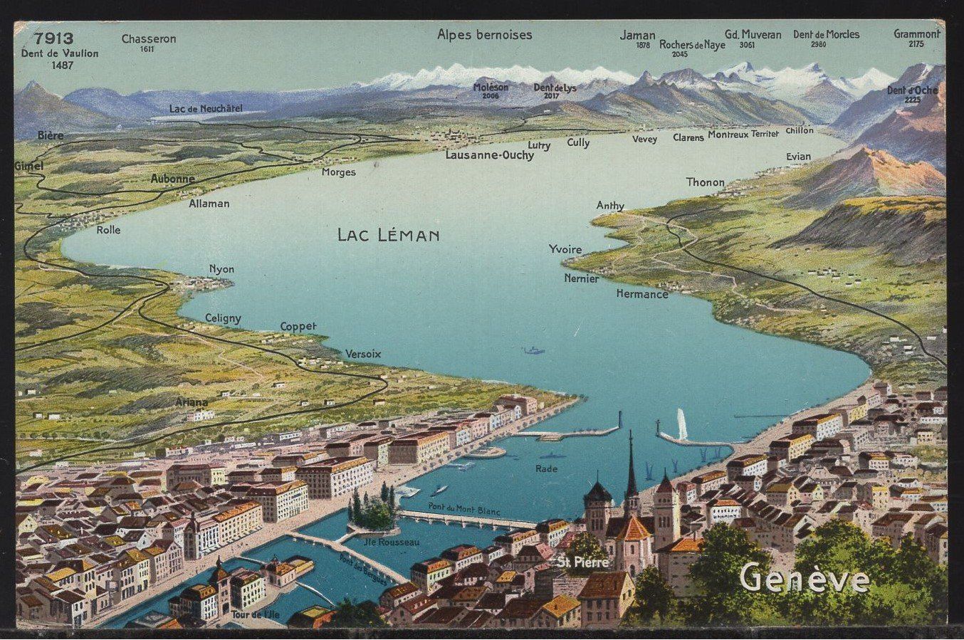 Cartoline postali: Lac Léman Genève Panorama – Usato da Aarau venduto da kufi44
