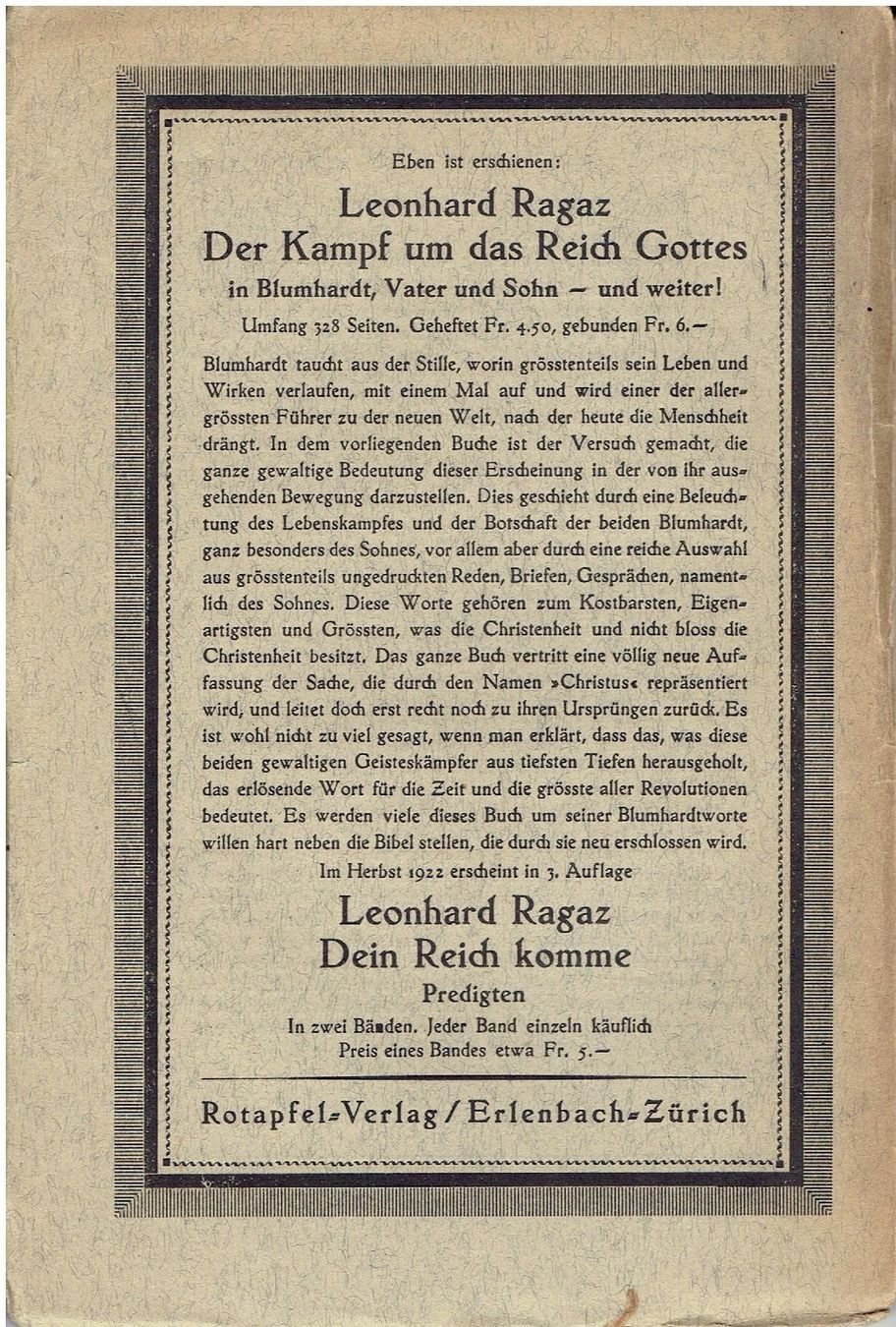Bücher: Leonhard Ragaz 1922 – Gebraucht aus Flims - Dorf von Stagediver 4