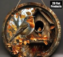 Metallschild Vogel /Herbst Rund 20cm Durchmesser Rotkehlchen