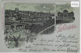Souvenir de Lausanne - Mondschein-Litho