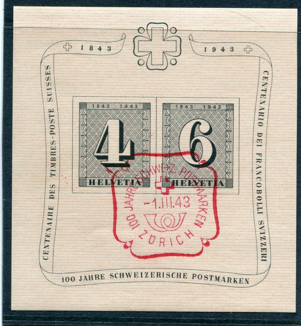 Alle Briefmarken: 1943 ZH Block klein gestempelt 1.III.43 – Gebraucht aus Winterthur von Kyoung