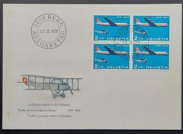1969 FDC Luftpostverkehr 1919-1969 4er-Block m. 465 Flugpost