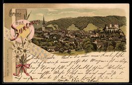 Lithographie Burgdorf, Totalansicht aus der Vogelschau mit K