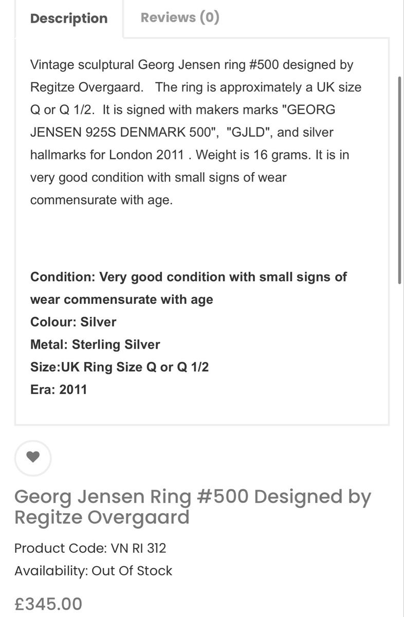 Jensen Bagues: Georg Jensen Ring #500 Designed by Regitze Overgaard – D'occasion à Winterthur par Atelier.W 2